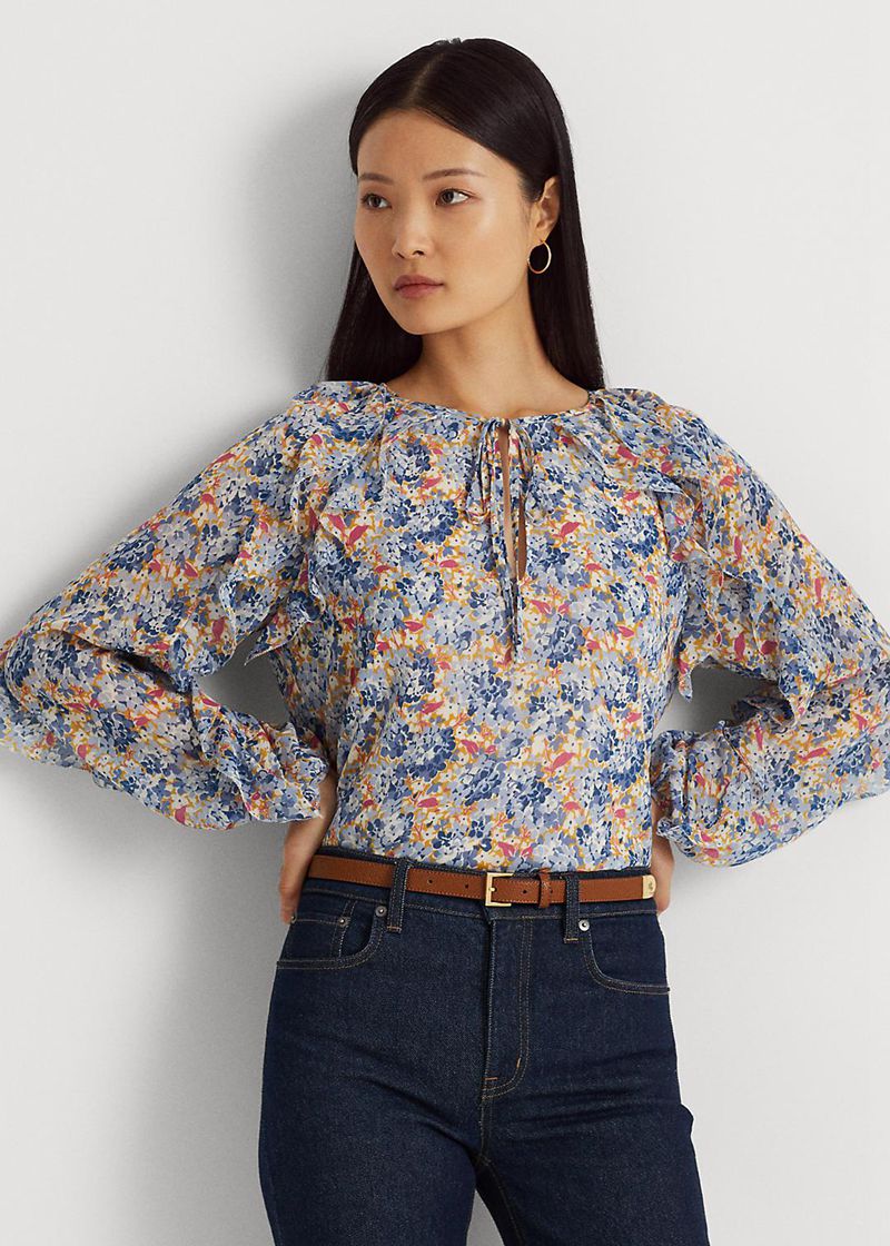 ローレン トップス レディース カラー 花の Crinkle Georgette Tie-neck Blouse QLJEI5216